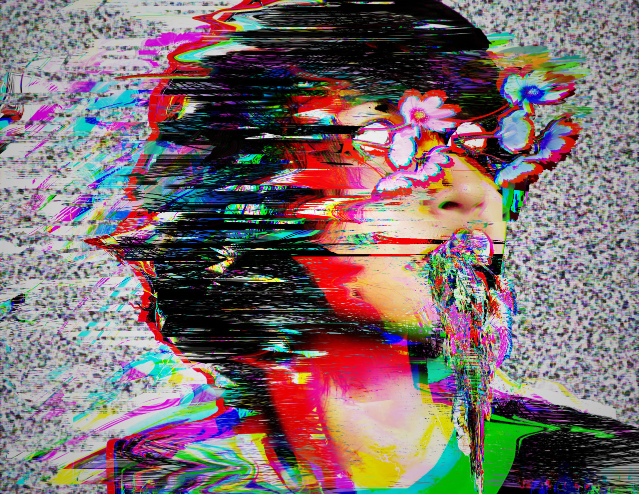 flower vomit glitch portrait 